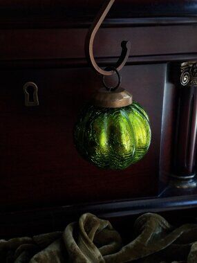 Midwest Kugel Olive Crackle Mercury Ribbed Melon Glass Ornaments Set of 6 IOB